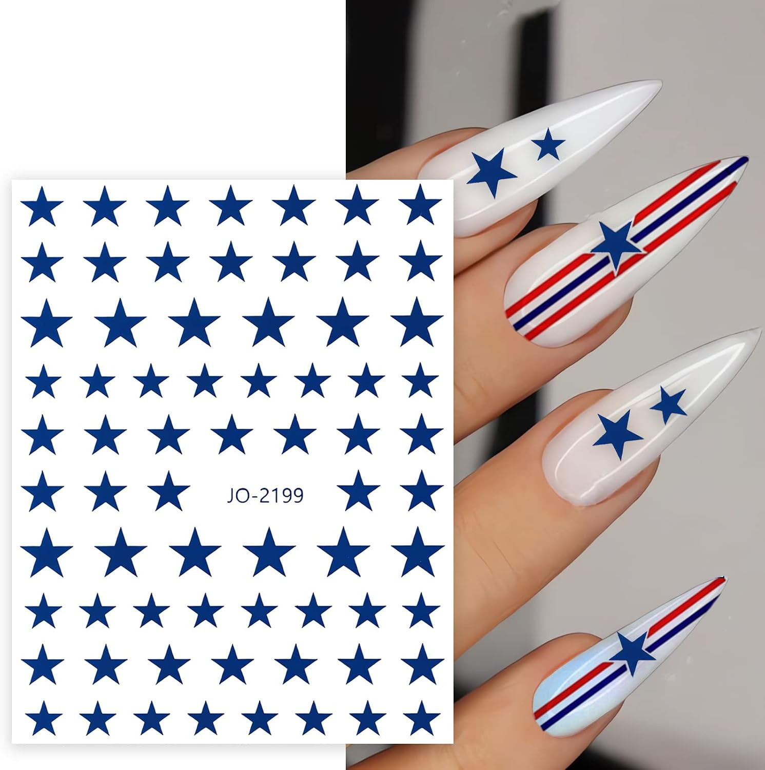 Sheets Red White Blue Star Nail Stickers, 3D Self-Adhesive Patriotic Nail Decals