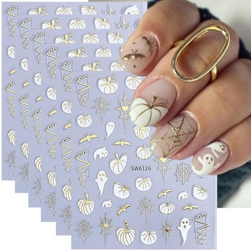 Halloween Nail Art Stickers 3D Bronzing Bats Spider Web Nail Decals 6 Style 8