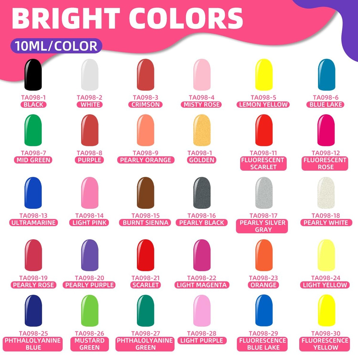 OPHIR 30 Colors Nail Art Inks Airbrush Paint Acrylic Paint Nail Polish/Pigmen…
