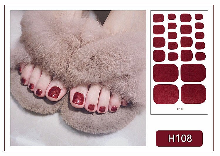 22pcs Perfect Red Pure Colors Toe Nail Wraps Art Stickers