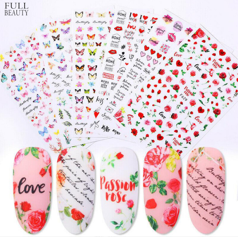 3D Nail Stickers Decals Valentine Rose Kiss Love Flower For Nails Decoration NS3