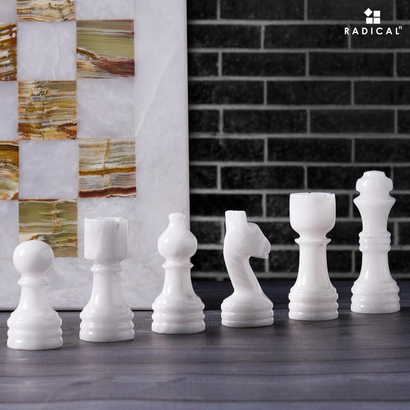 Radicaln Marble Chess Set 12” Inches White 12 inches, and Green Onyx