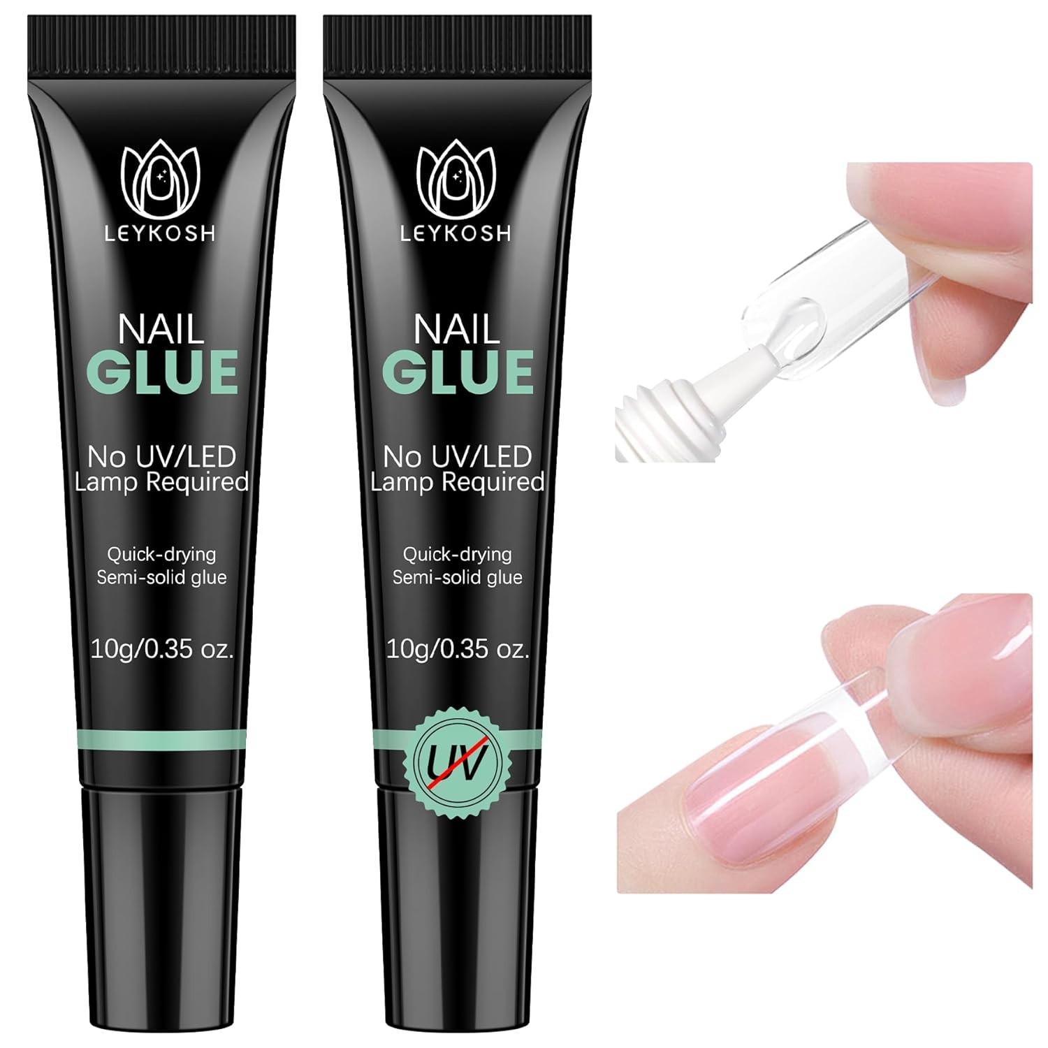 LEYKOSH Nail Glue for Press Ons, 10s Fast-Drying No UV Light Needed, Super