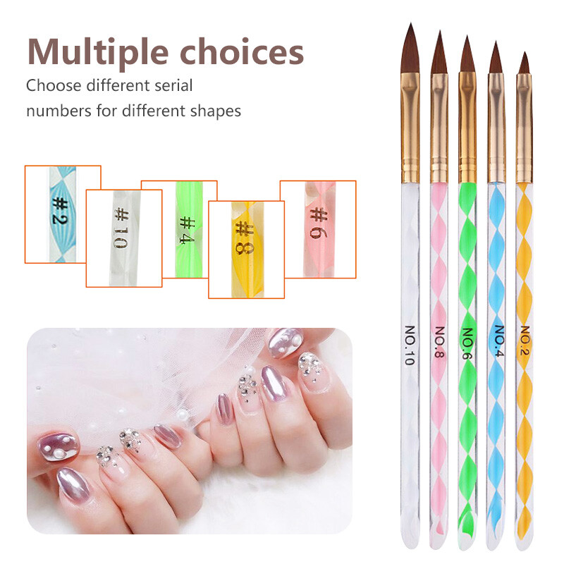 1Set/5pcs Acrylic Handle Nail Art UV Gel Carving Pen Liquid Powder Brush Set Kit