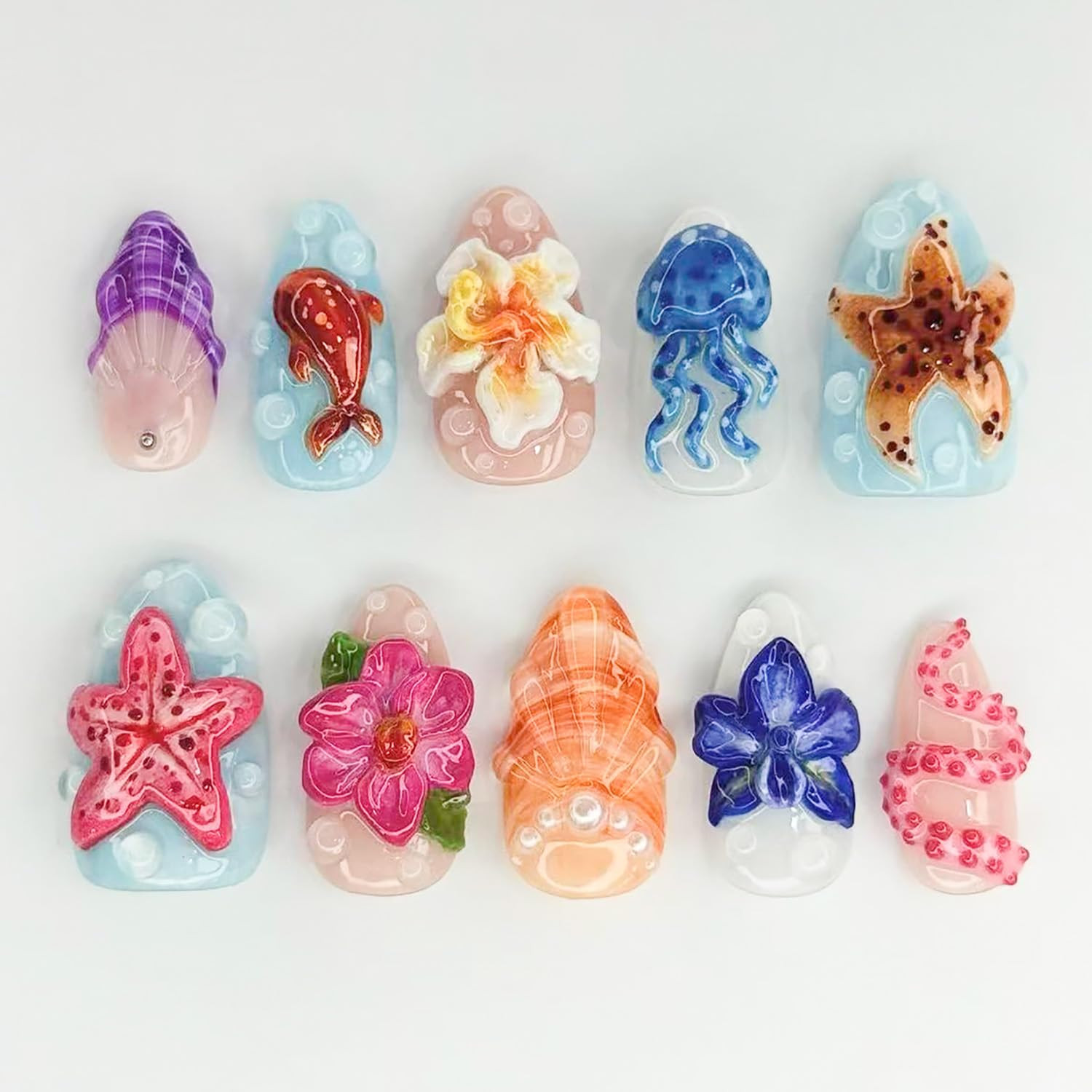 30Pcs White Flower Press on Nails Medium Almond Fake Nails Gold Lines with Chrom