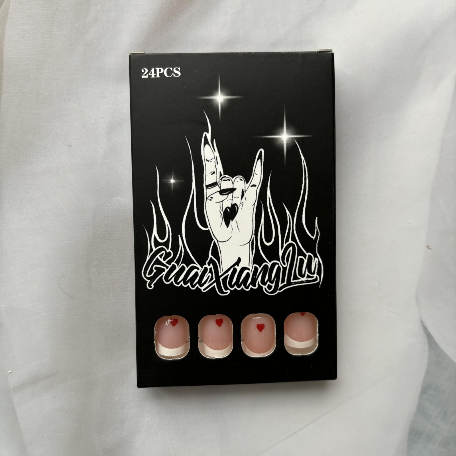 Valentines Press on Nails French Tip Fake Nails Square Short False Nails with…