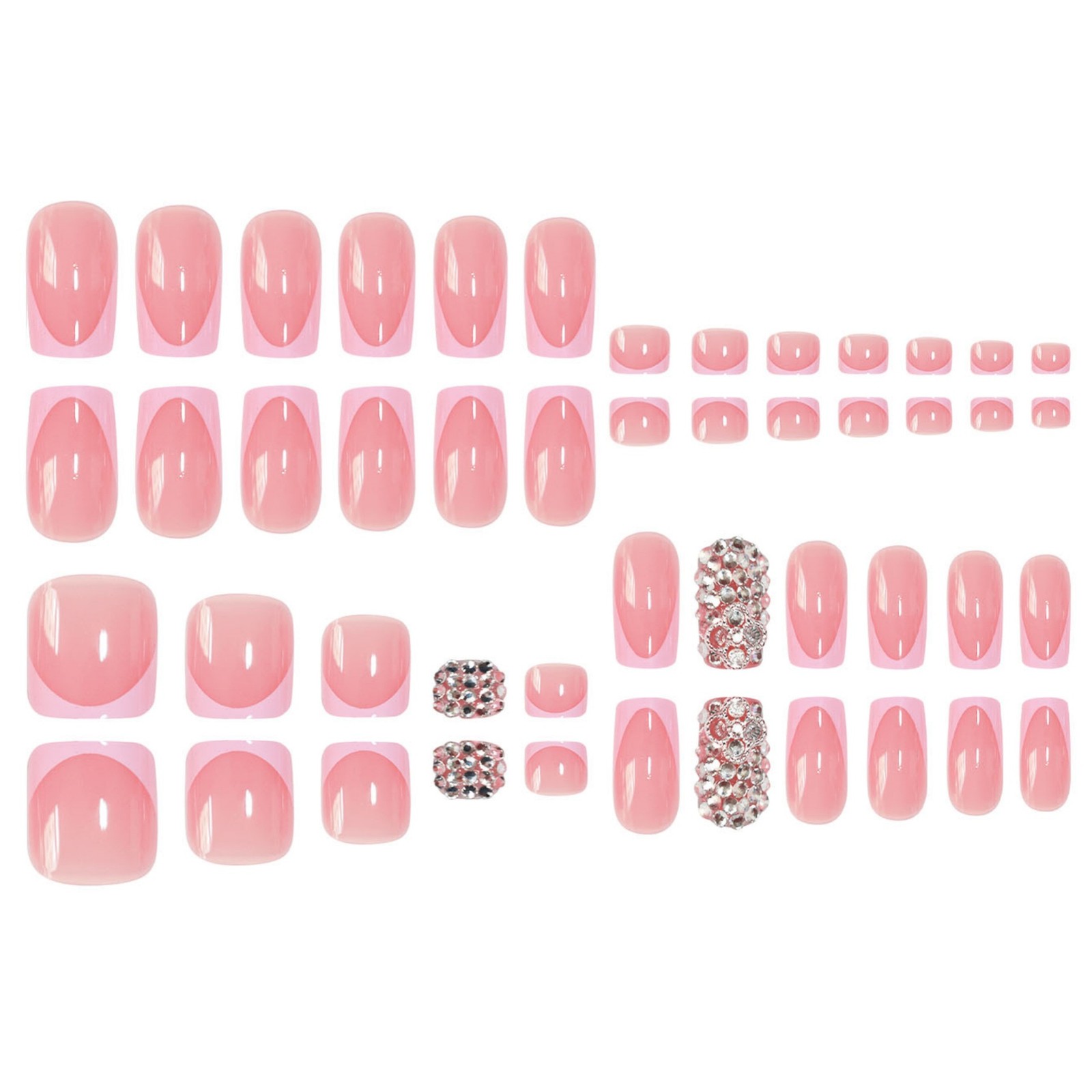 French Tip Press On Nails Glitter Rhinestone Manicure Pedicure Set Wholesale
