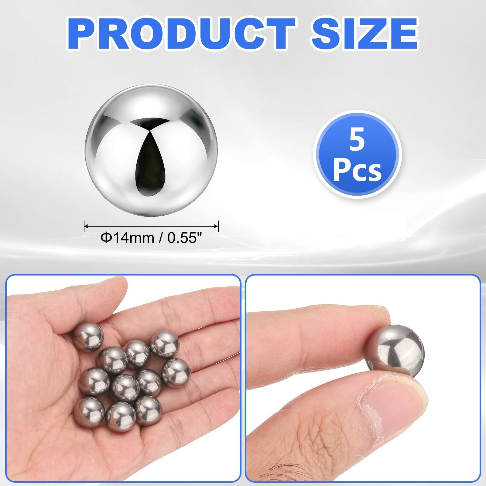 M METERXITY 5-Pack Stainless Steel Bearing Balls, 14mm G100 Metal Precision B…