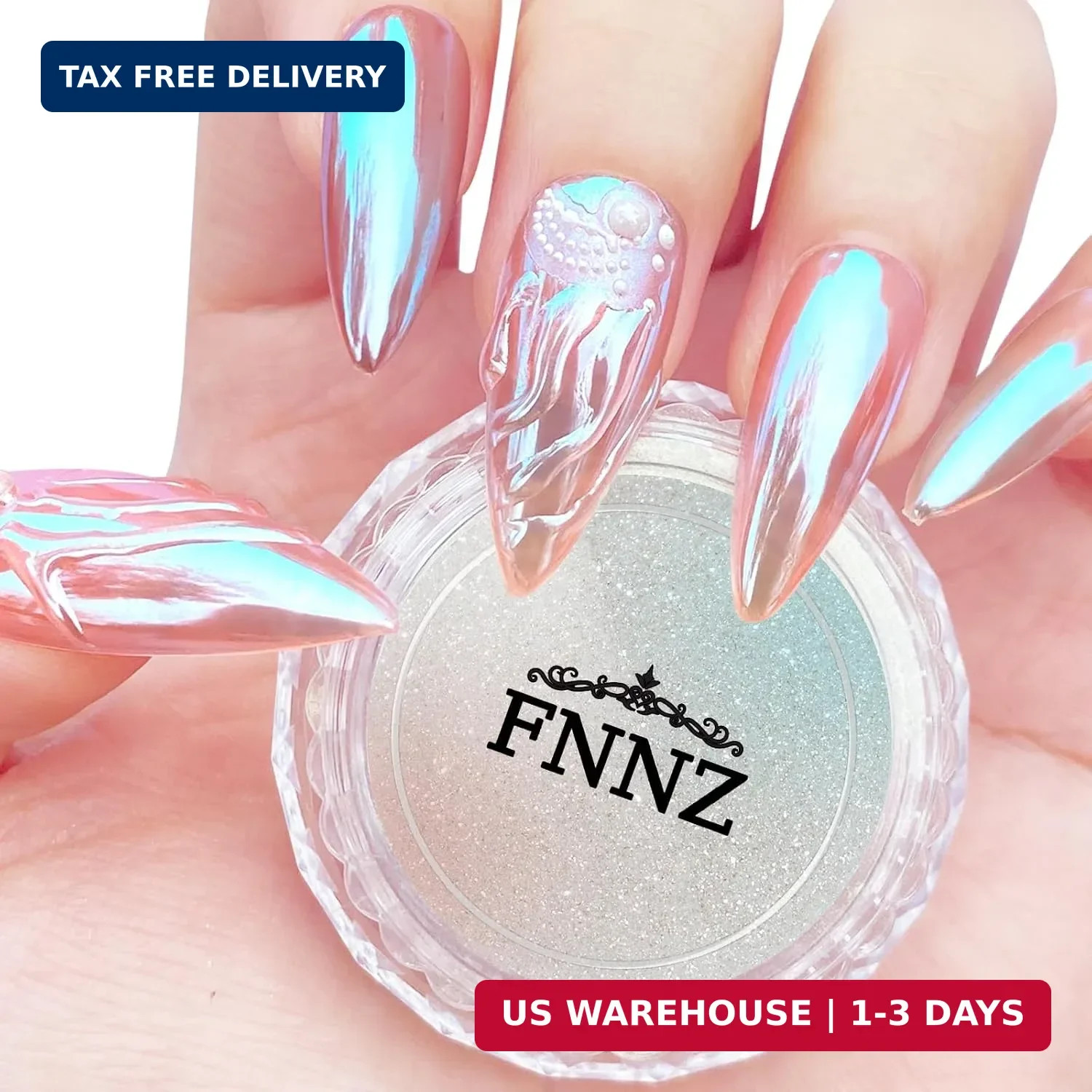 FNNZ Unicorn Chrome Nail Powder, Aurora Unichrome Mermaid Aurora Nail Powder Pig
