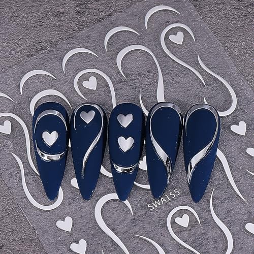 3D Bronzing Silver Heart Nail Decals Valentine Nail Art Stickers Decals Style-6