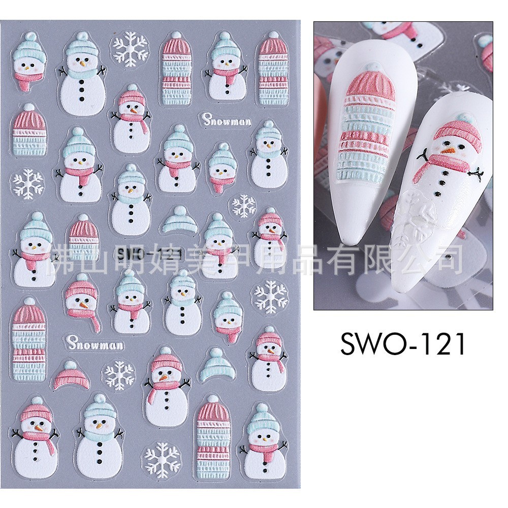 3Pcs Christmas Snowflakes Santa Bear Nail Art Sticker Decal Self Adhesive NS53