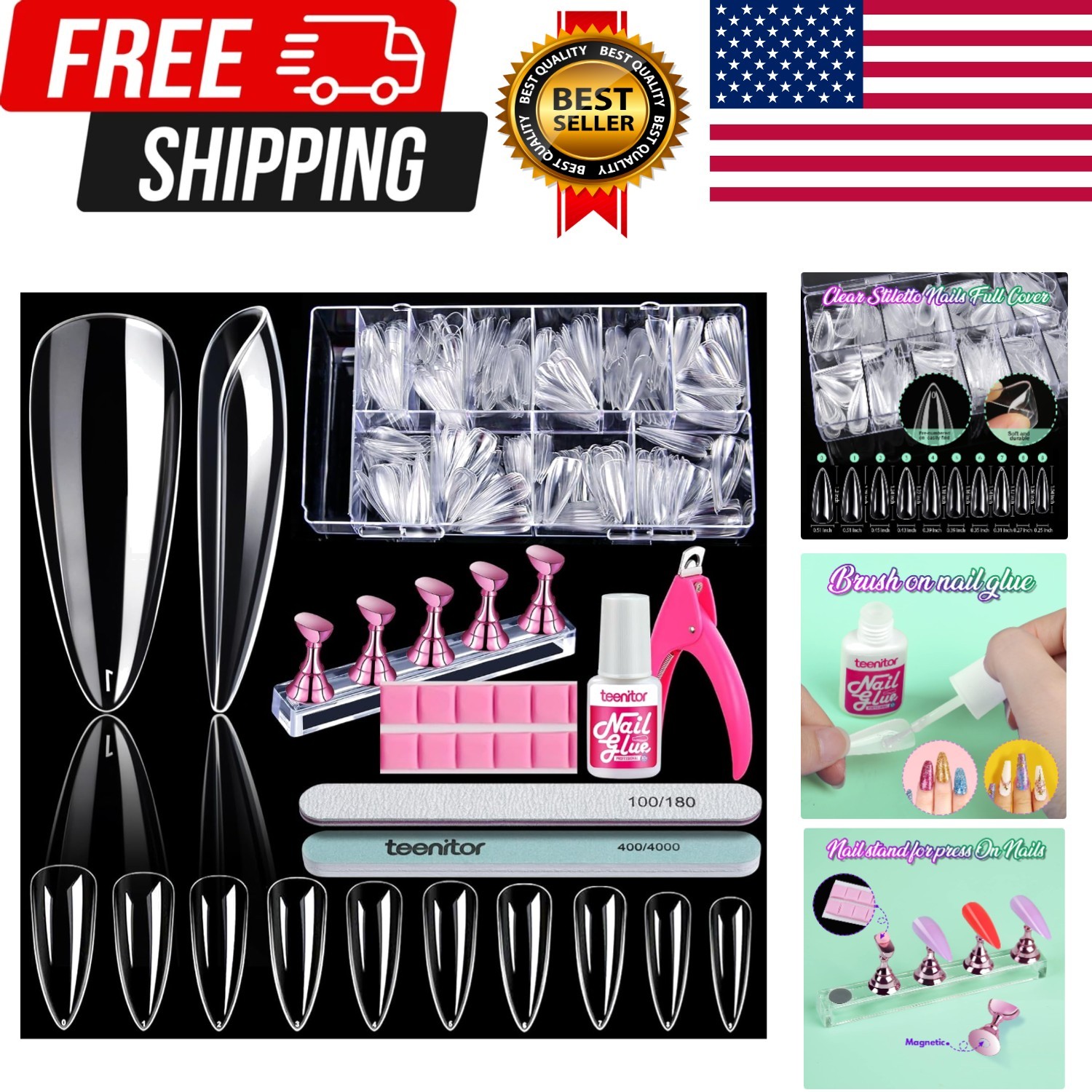 Clear Nail Tips Full Cover, Long Stiletto Nails Tips For Acrylic Nails, 600 P…