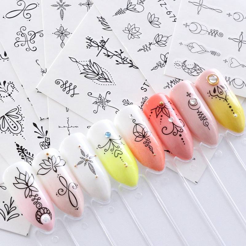 Nail Art Stickers Water Transfers Black Decals Lace Jewellery Design