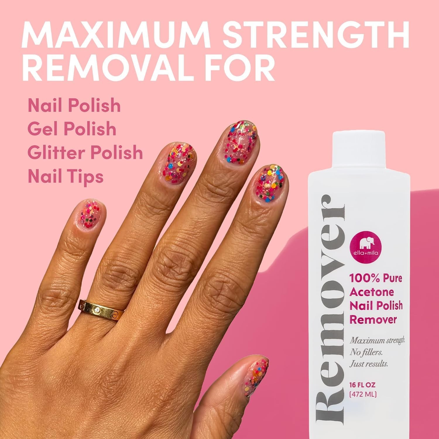 ella+mila 100% Pure Acetone Nail Polish Remover – 16 Fl Oz (Pack of 1)