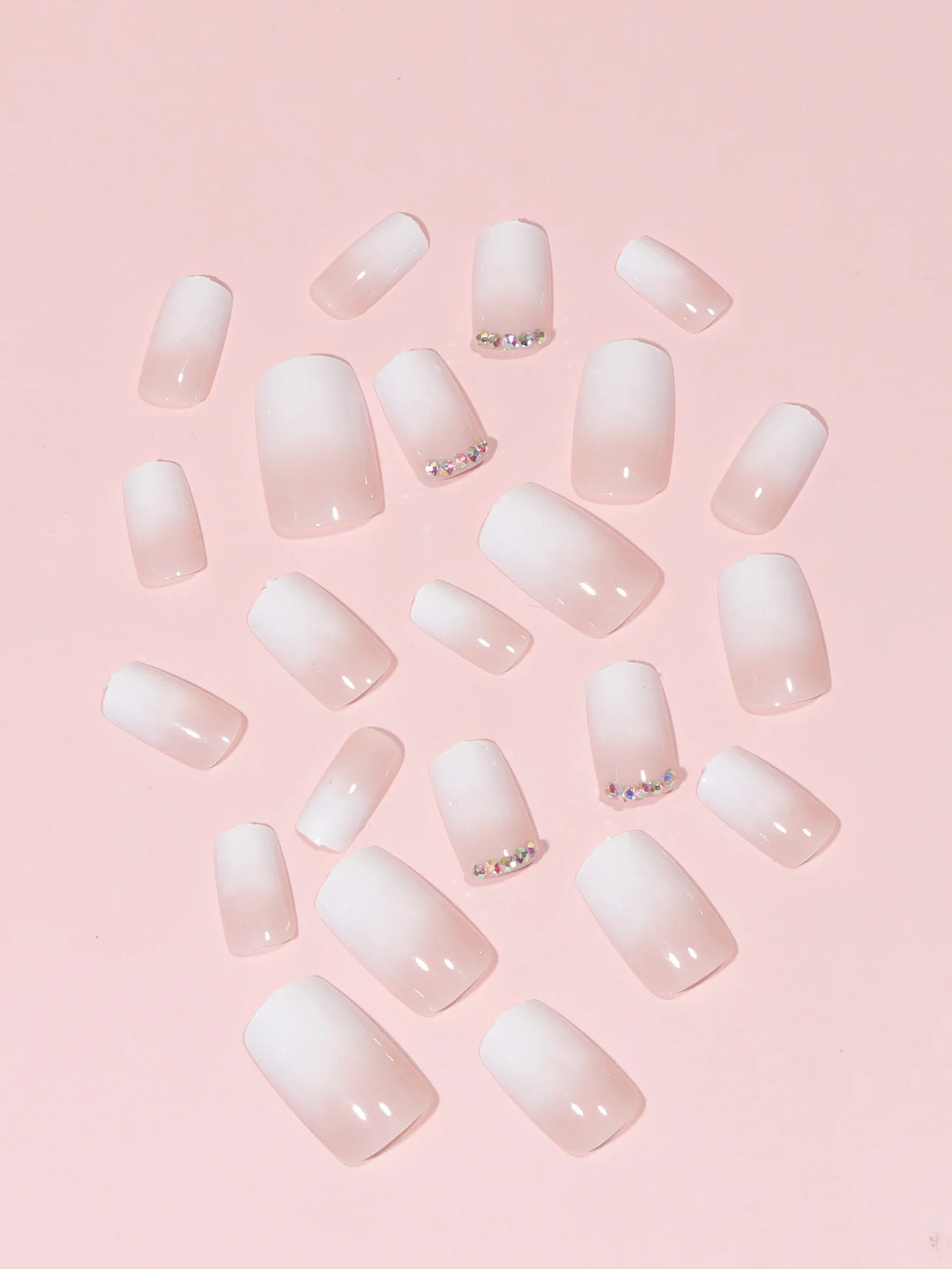 24pcs Long Coffin Gradient Rhinestone Fake Nails with 1 Tape 1 Nail File Set