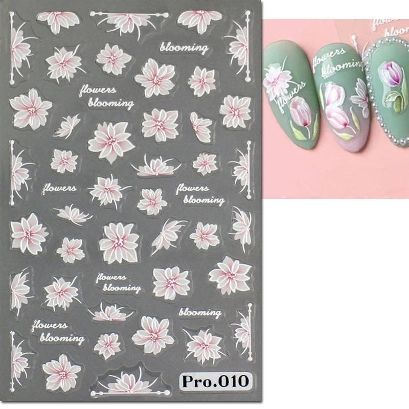 5D Embossed Floral Nail Art Stickers — Decals for Manicure Decoration