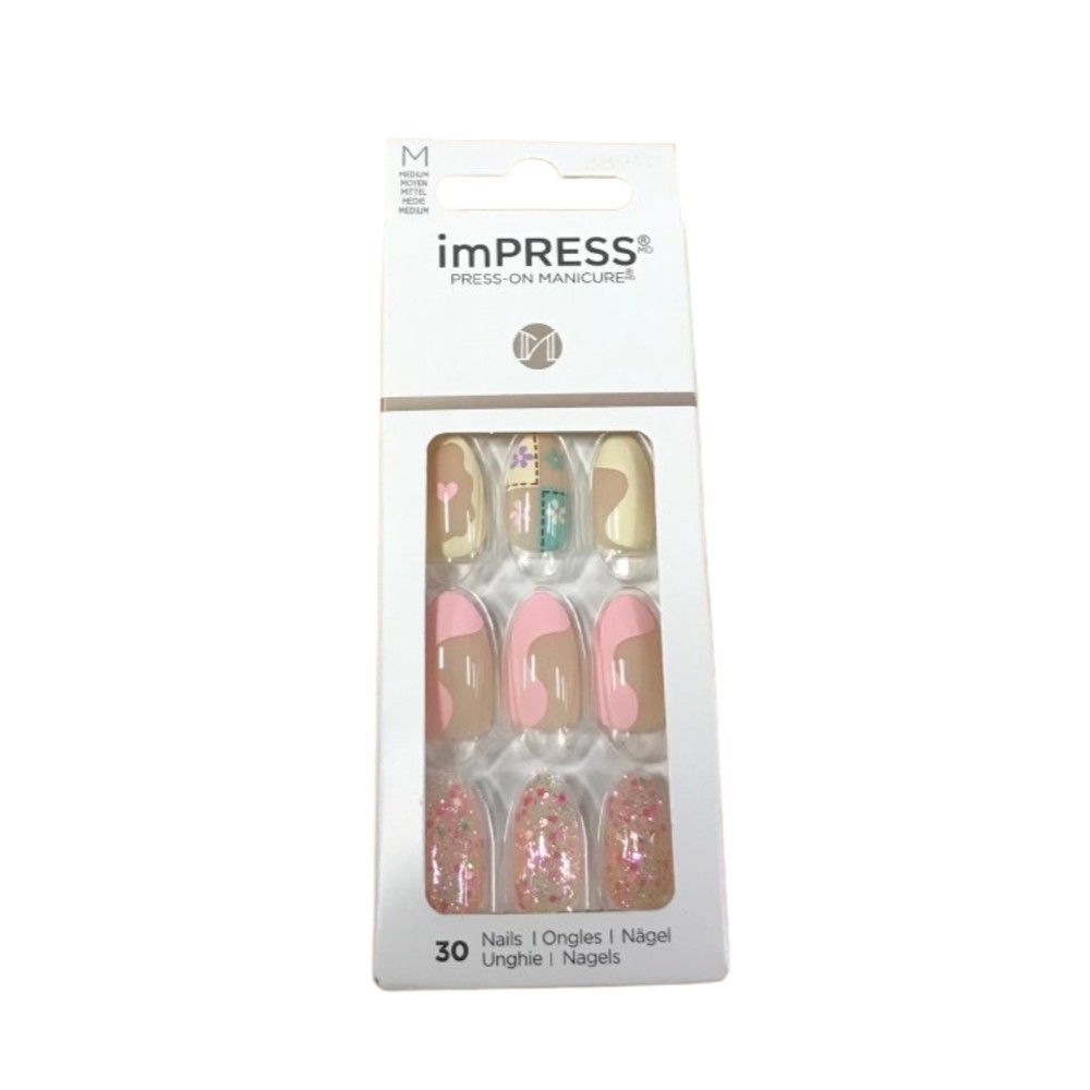 KISS imPRESS No Glue Mani 30 Pcs Press On Nails, Light Neutral, Medium Size