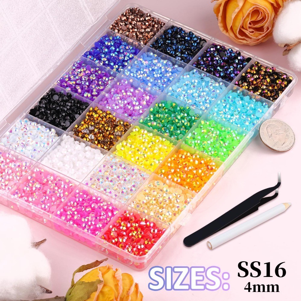 Mixed-Color 4mm Non Hotfix Flatback Resin Jelly Rhinestones with Tweezers for