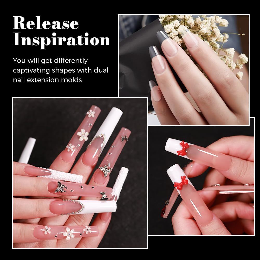 Nail Dual Forms for Poly Gel, 288PCS French Nail Forms, 8 Shapes, 12 Sizes Clear