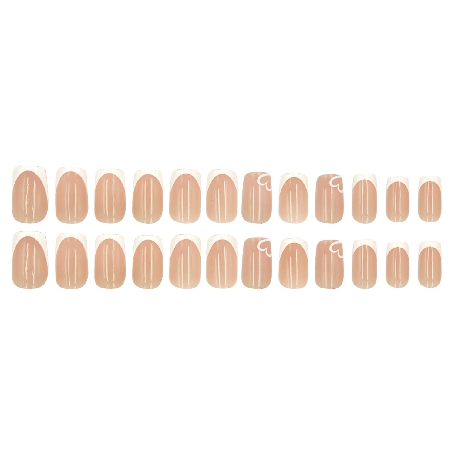 Valentine’s Day White French Manicure Heart-Shaped False Nails, Medium Length…