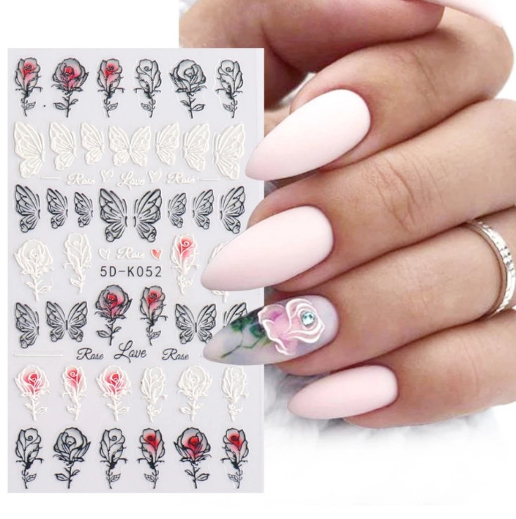 Rose Butterfly Ballet Dancer 5D Nail Stickers Embossed Decal Nail Art Decoration