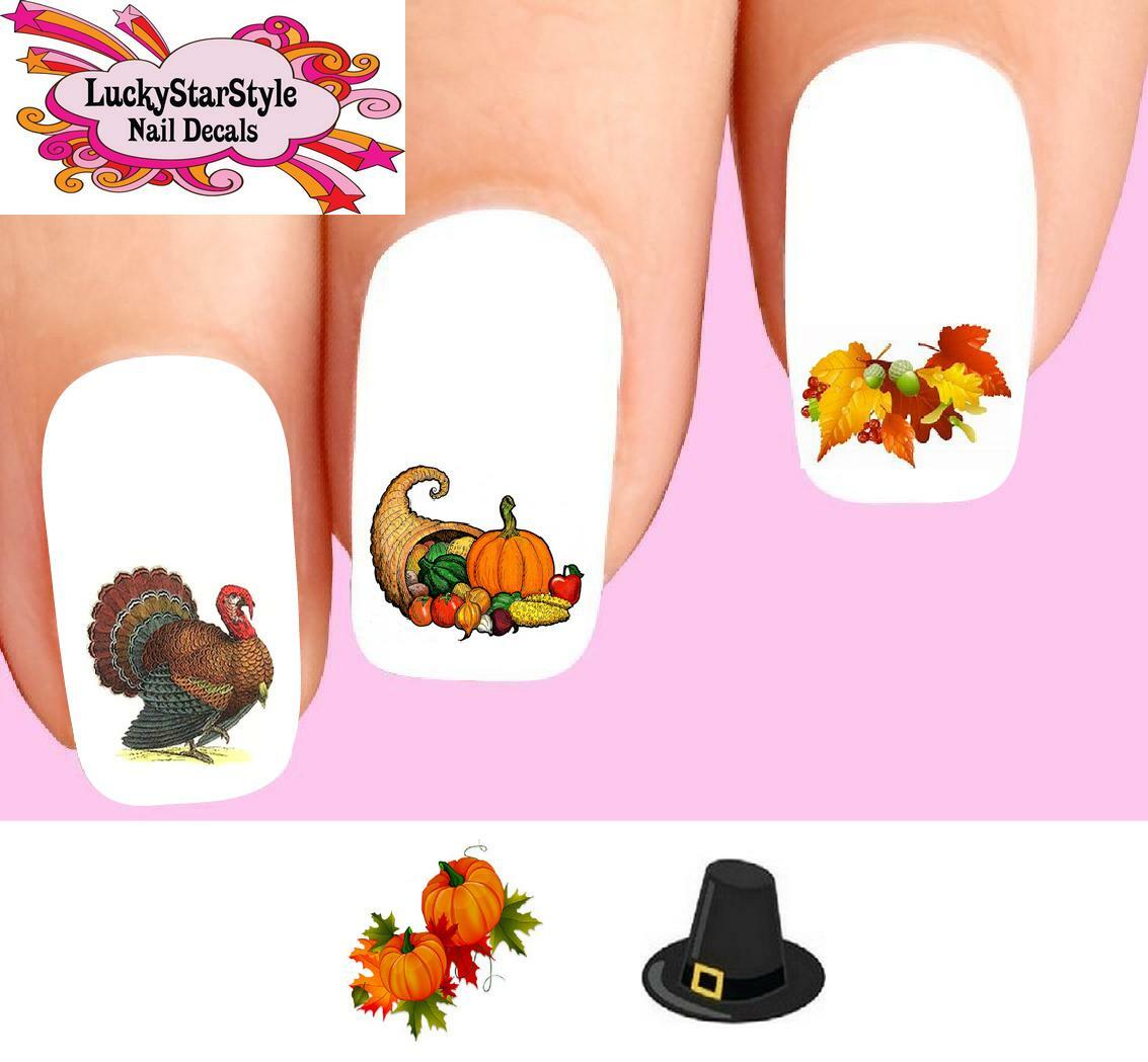 Waterslide Nail Decals Set of 20 – Thanksgiving Fall, Turkey, Pumpkin Assorted