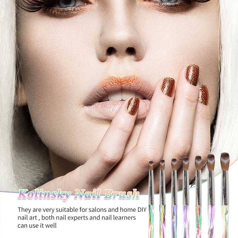 100% Pure Kolinsky Acrylic Nail Brush for Manicure Powder Diamond Handle 8-16