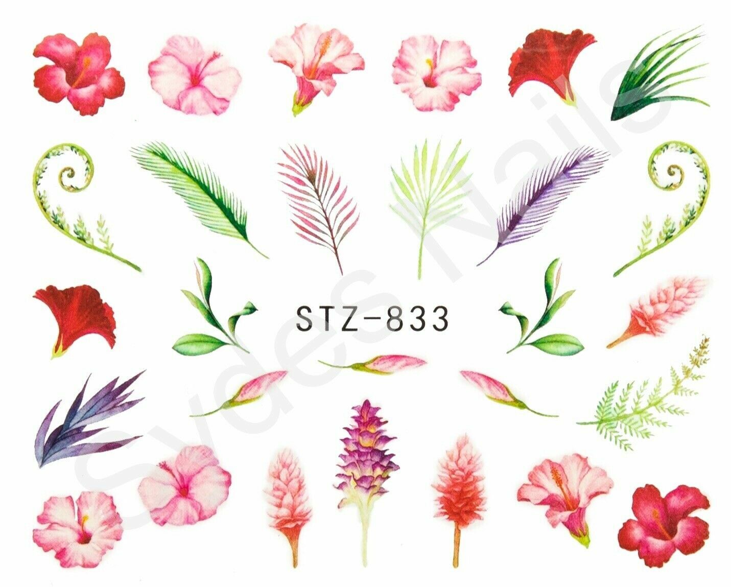 28 Pages Nail Art Water Transfer Sticker Flower Leaves Butterfly Flamingo Bird