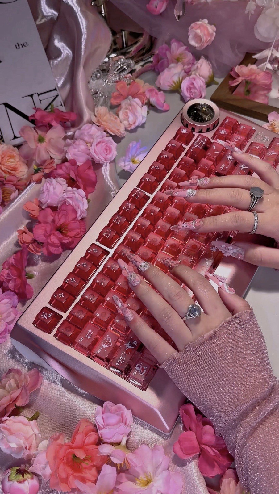 Pink Princess Bow Lace Flower Matte Finish Press On Nails Long Y05 With Pearl