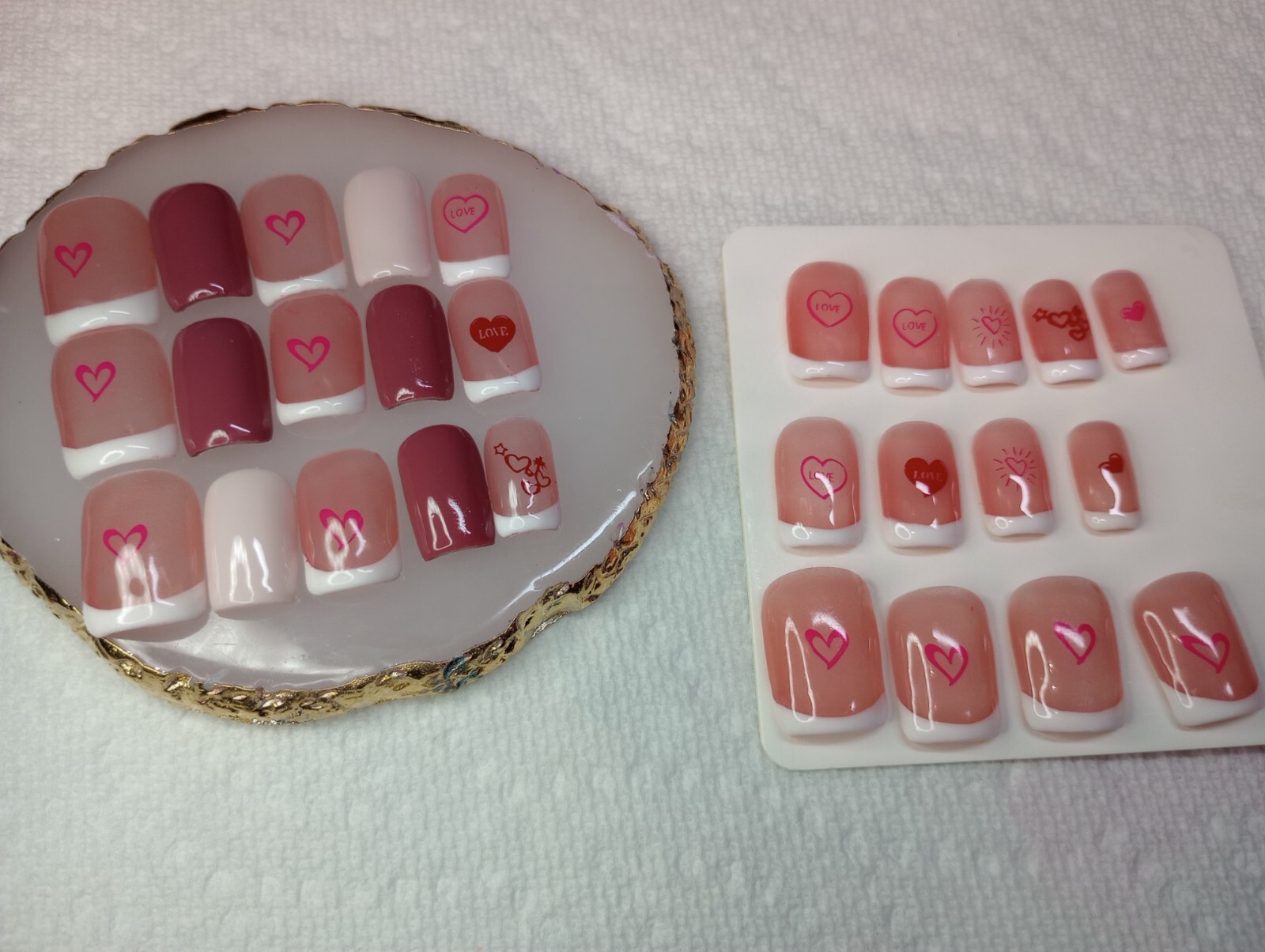Hearts, Square Short, PressOn Nails, Handmade, Valentines, Women, Girls, Nail