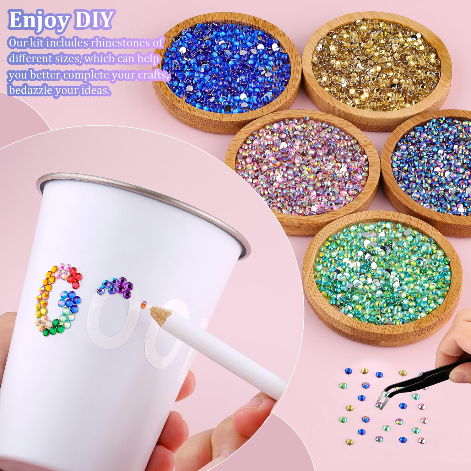 24000Pcs Resin Rhinestones with Tweezers for Crafting, Mixed-Color 3Mm Bedazzlin