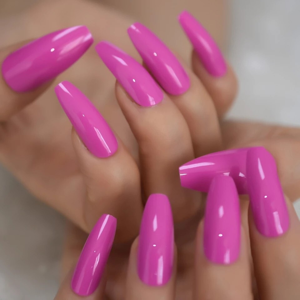 24 Bright Neon Long Press on nails glue 80s rave miami Pink orange blue green