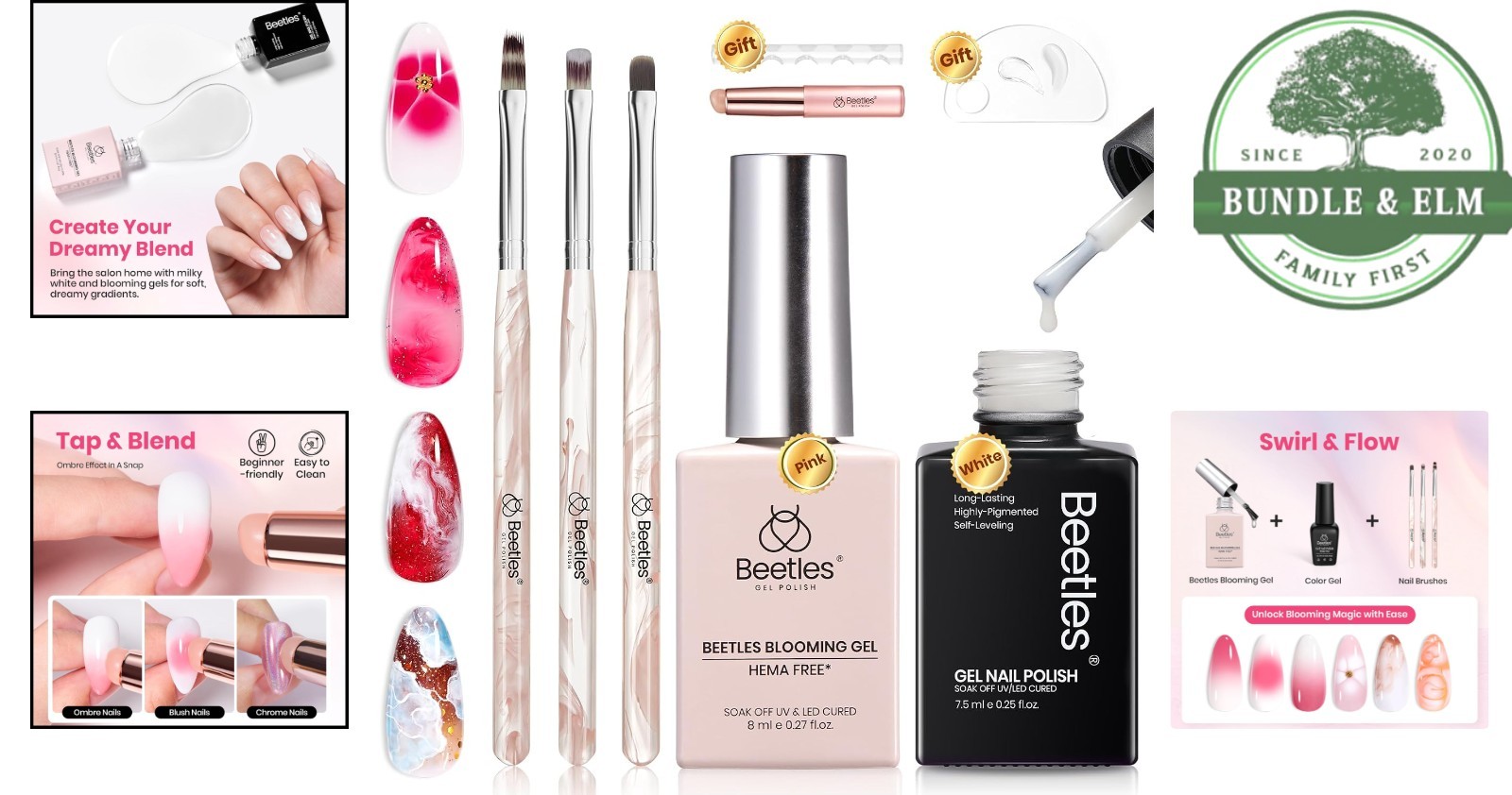 Nail Design Kit with Gradient Brushes, Blooming Gel, and Palette for Beginners