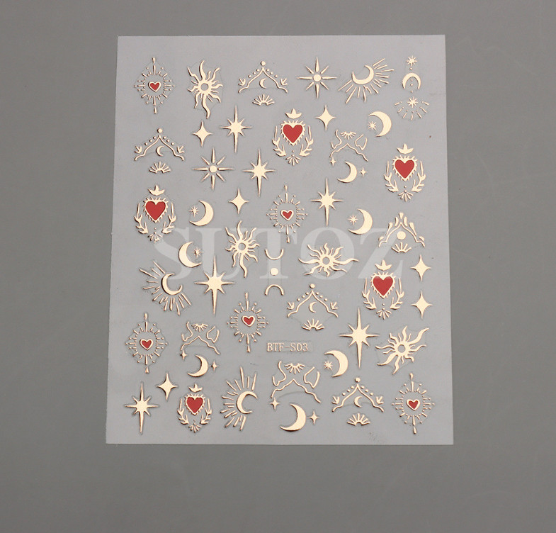 Star Moon Bronzing Heart Nails Gold Sliver Laser Spiritual Baddies Stickers NS39