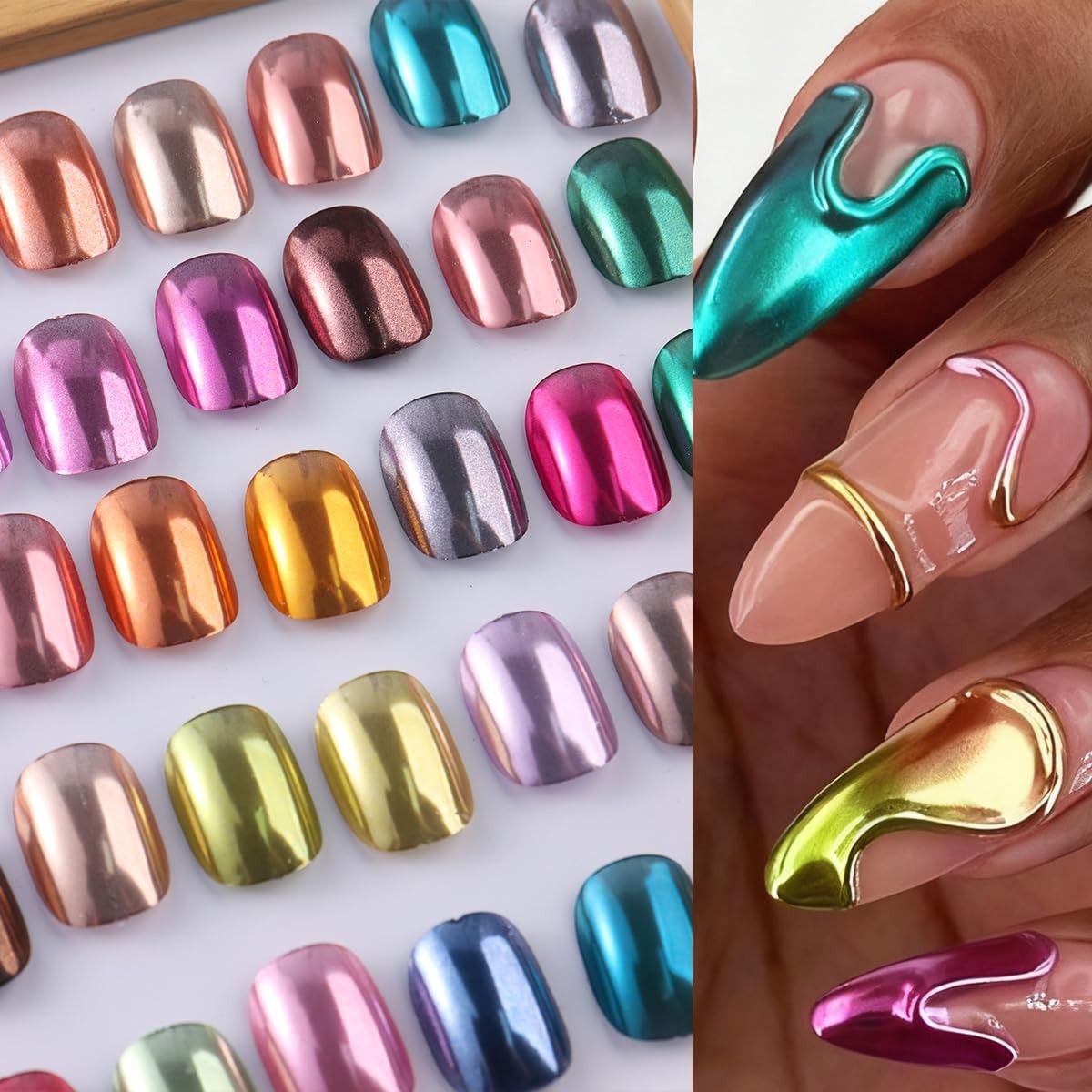 40 Colors Metallic Mirror Chrome Nail Powder Set, Professional Metallic Mirro…