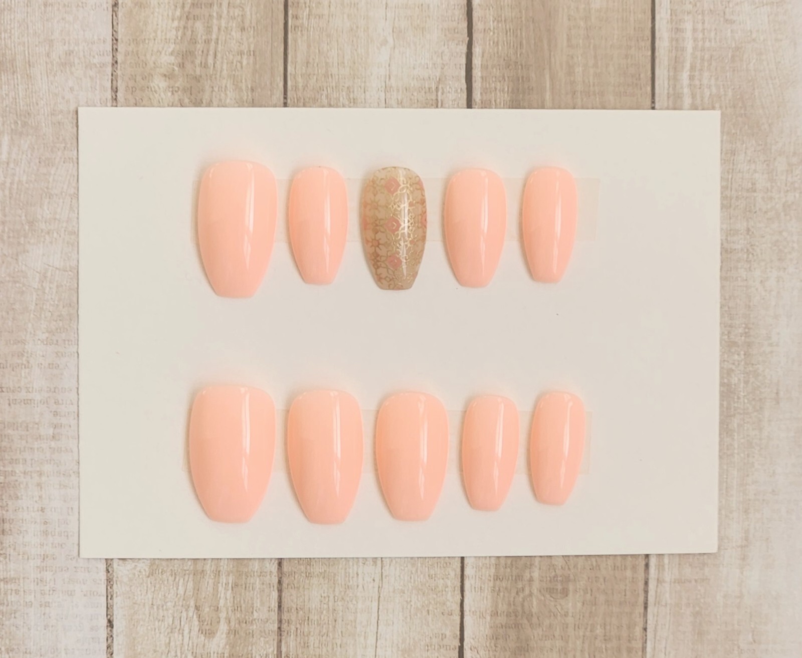 Custom Press On Handmade Gel Nails Pink Mosaic Accent Coffin Short 20 Tips