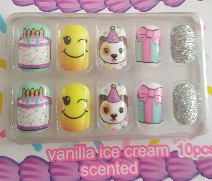 Girl’s Justice adorable vanilla ice cream scented birthday press on nails NWT