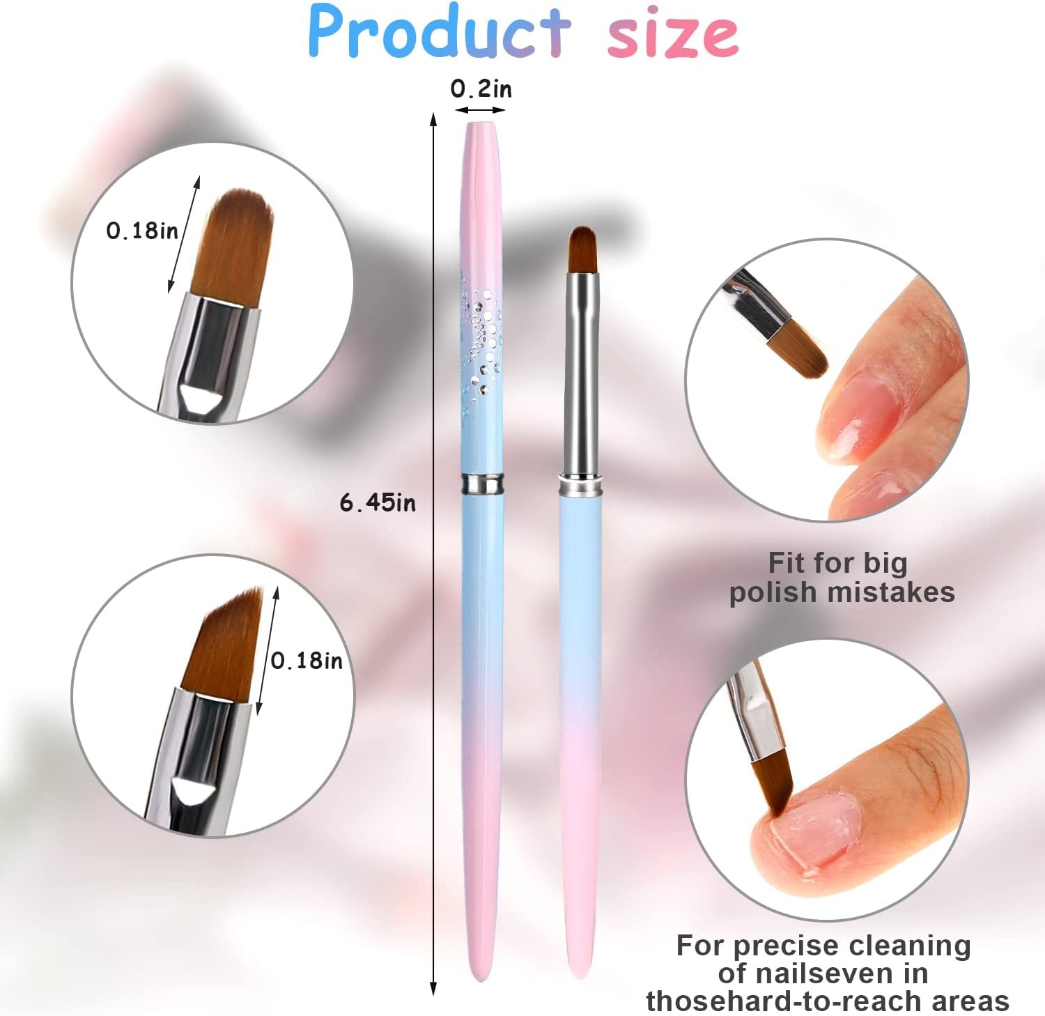 Nail Art Clean Up Brushes Set 2Pcs Round & Angled