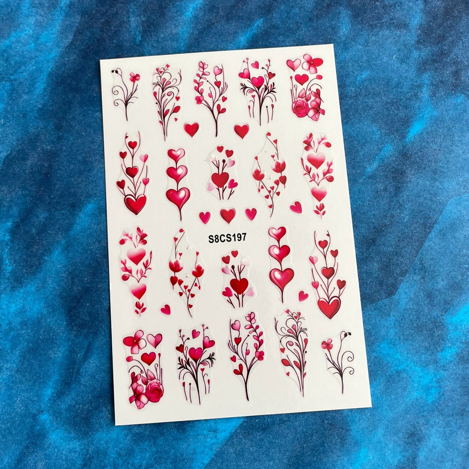 Lovely Hearts Flower Branch Nail Sticker Valentine’s Day Pink Red Hearts