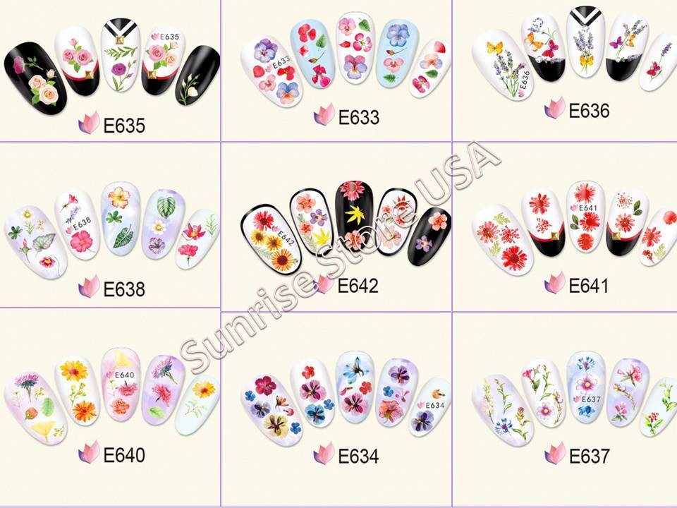 3D Nail Art Sticker Flower Leaves Rose Lavender Butterfly Floral Decals Manicure