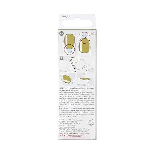 Impress Color No Glue Mani 30 Pcs Press on Nails, Olive Green, Green Juice