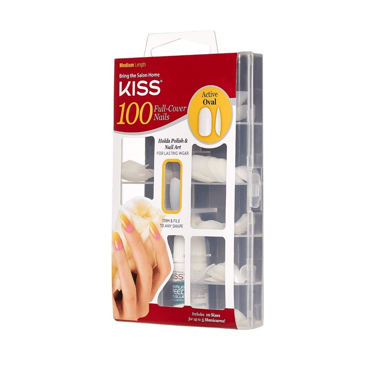 Kiss Products 100 Full Cover Nails, Active Oval, 0.24 Pound Medium, NEW