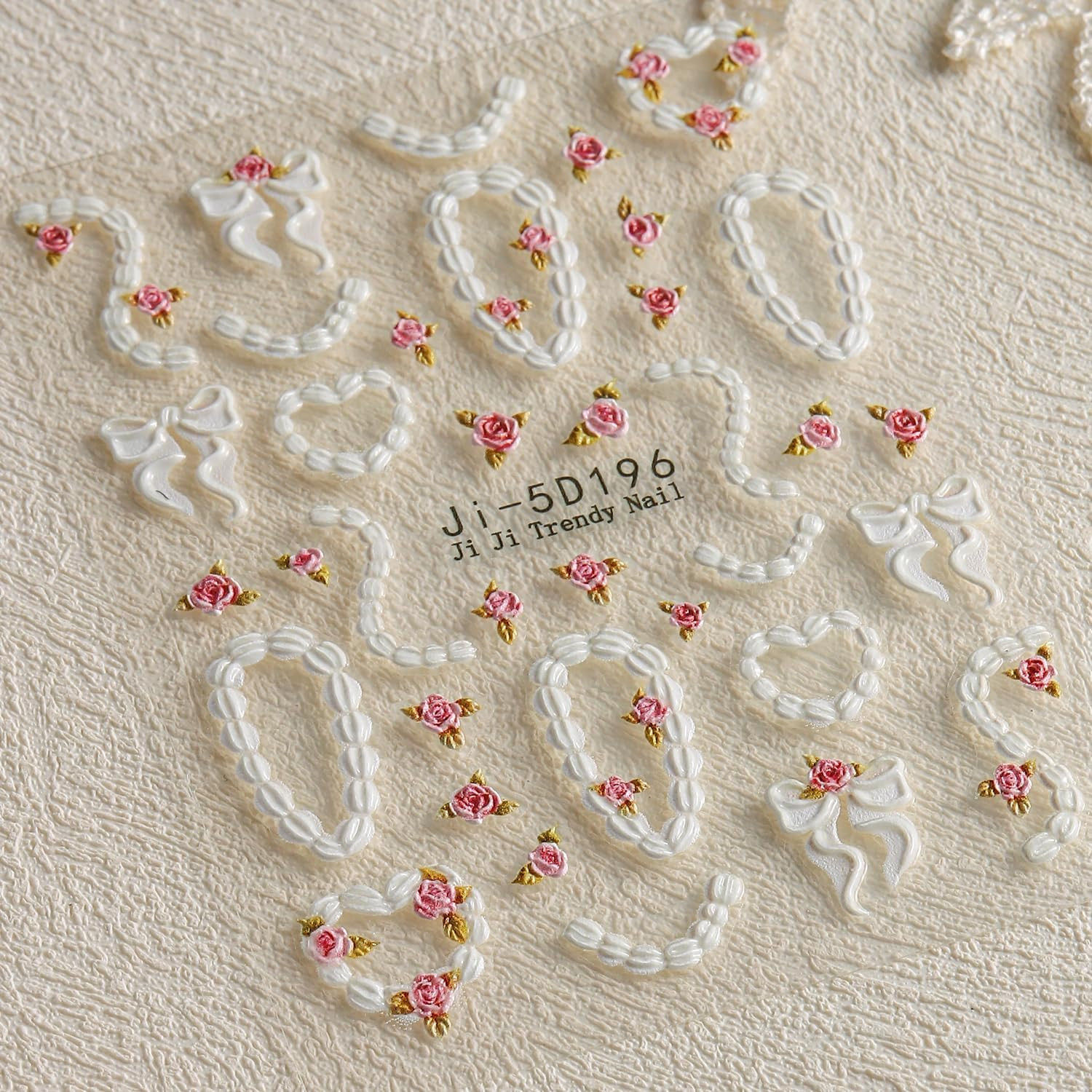 Cake Cream 5D Embossed Nail Art Sticker, Cute Birthday Creamy Chain Rose Stra…