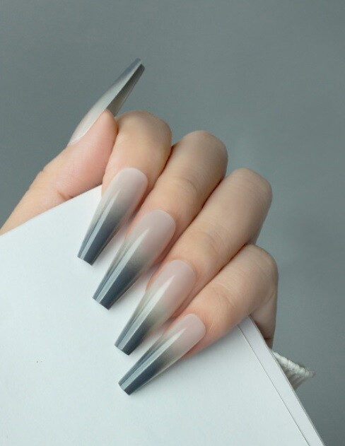 Handmade Press On Nails – Glossy Long Ombre Nails, Square Coffin Nails