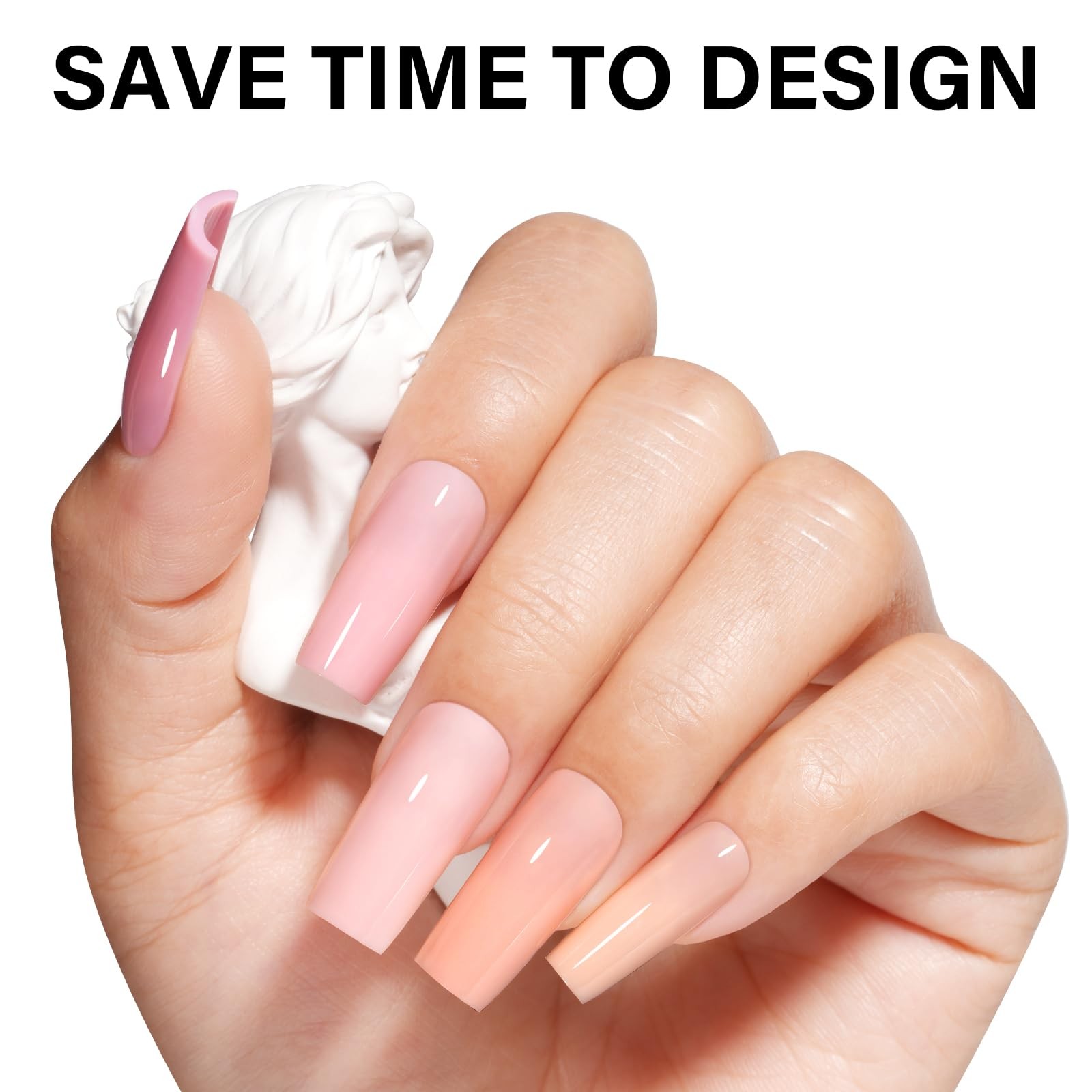 AILLSA Press on Nails Medium Square Nude Pink Nail Tips 5 Colors 140 PCS