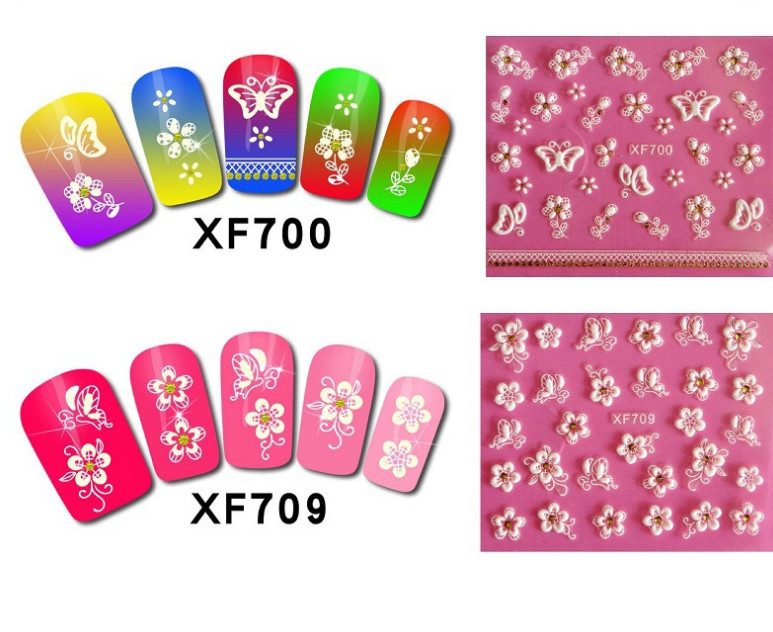 Heart Rose Daisy Flower Rhinestone Lace Stripe 3D Nail Art Stickers Decals NS42