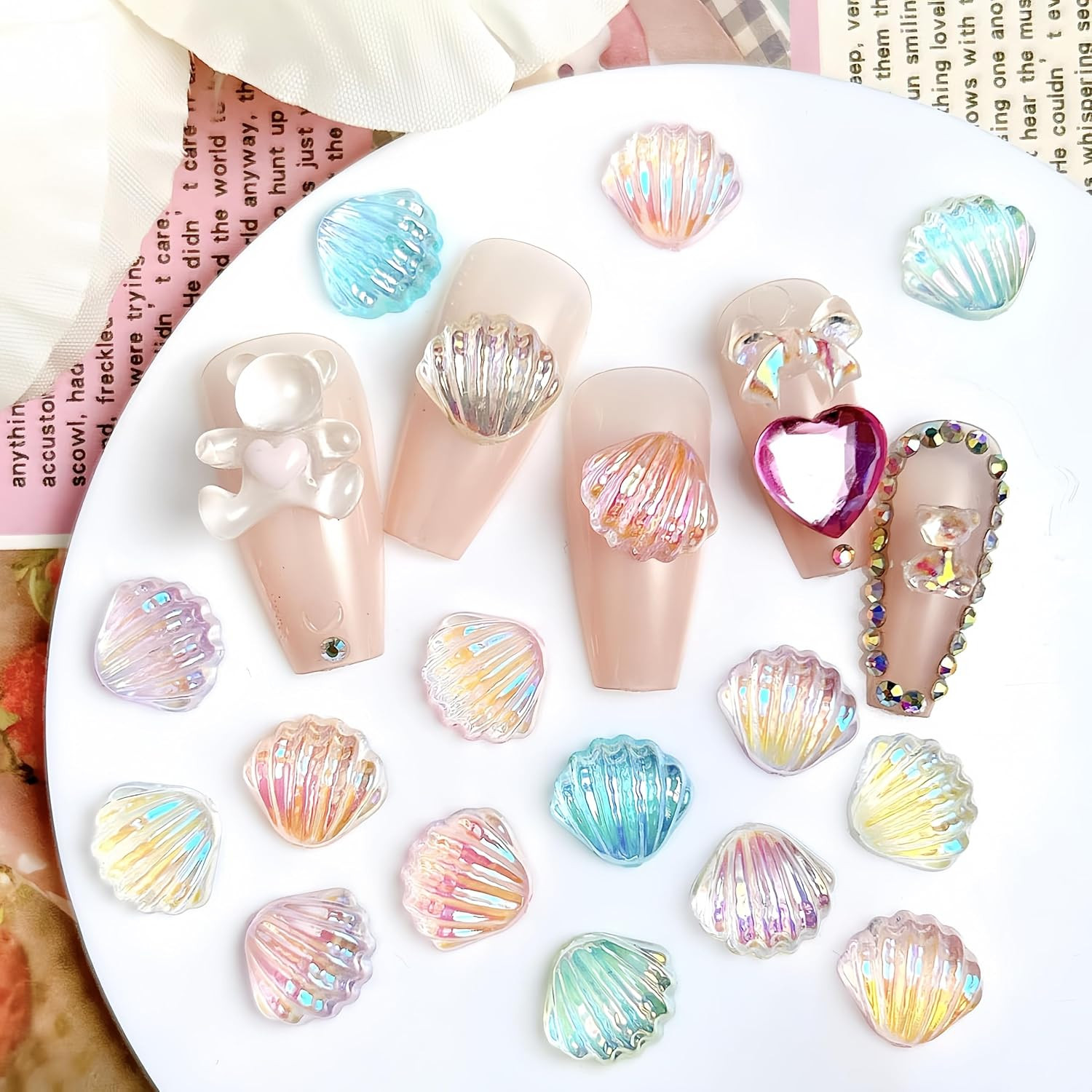 250Pcs Seashell Nails Charms 3D Resin Summer Ocean Nails Art Charms off-white