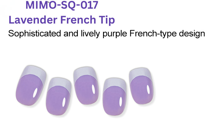 THE MIMO Press-On Nails Square – Lavender with White French Tip, 24pcs Reusable