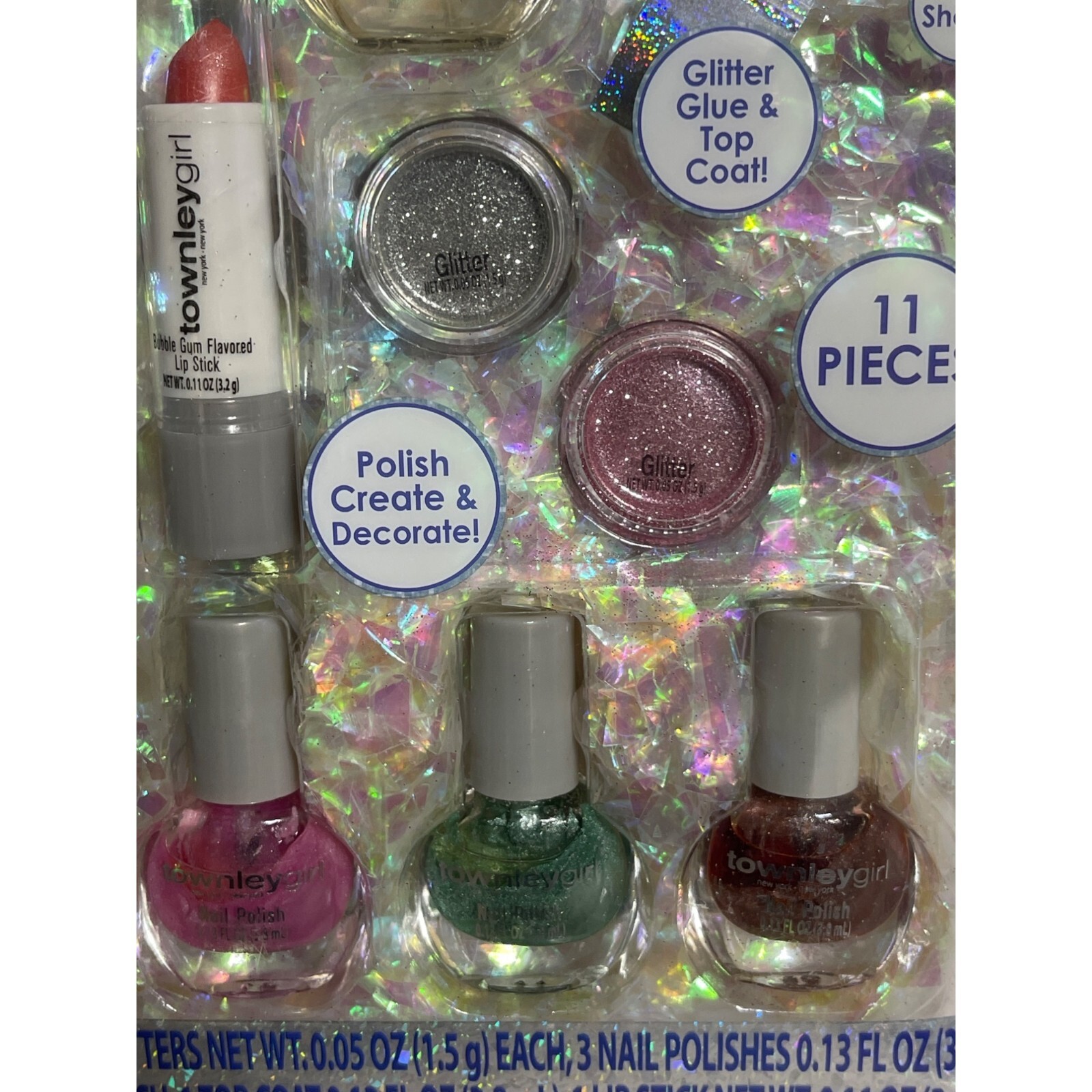 New Townley Girl Chrome Nail Polish Kit New York Glitter Foil Sheets 11 Pieces