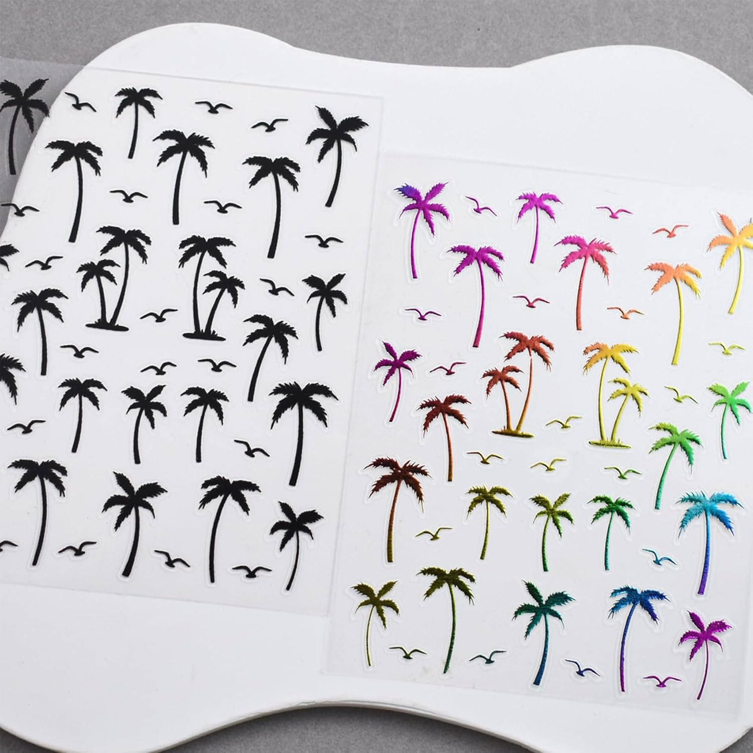 Summer Palm Tree Nail Art Stickers – Colorful Coconut Tree Seagull Self-Adhesive